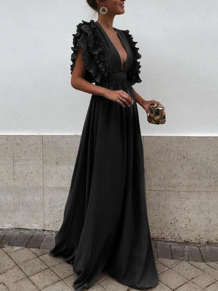 Ana - Elegancka sukienka maxi z marszczonymi rękawami