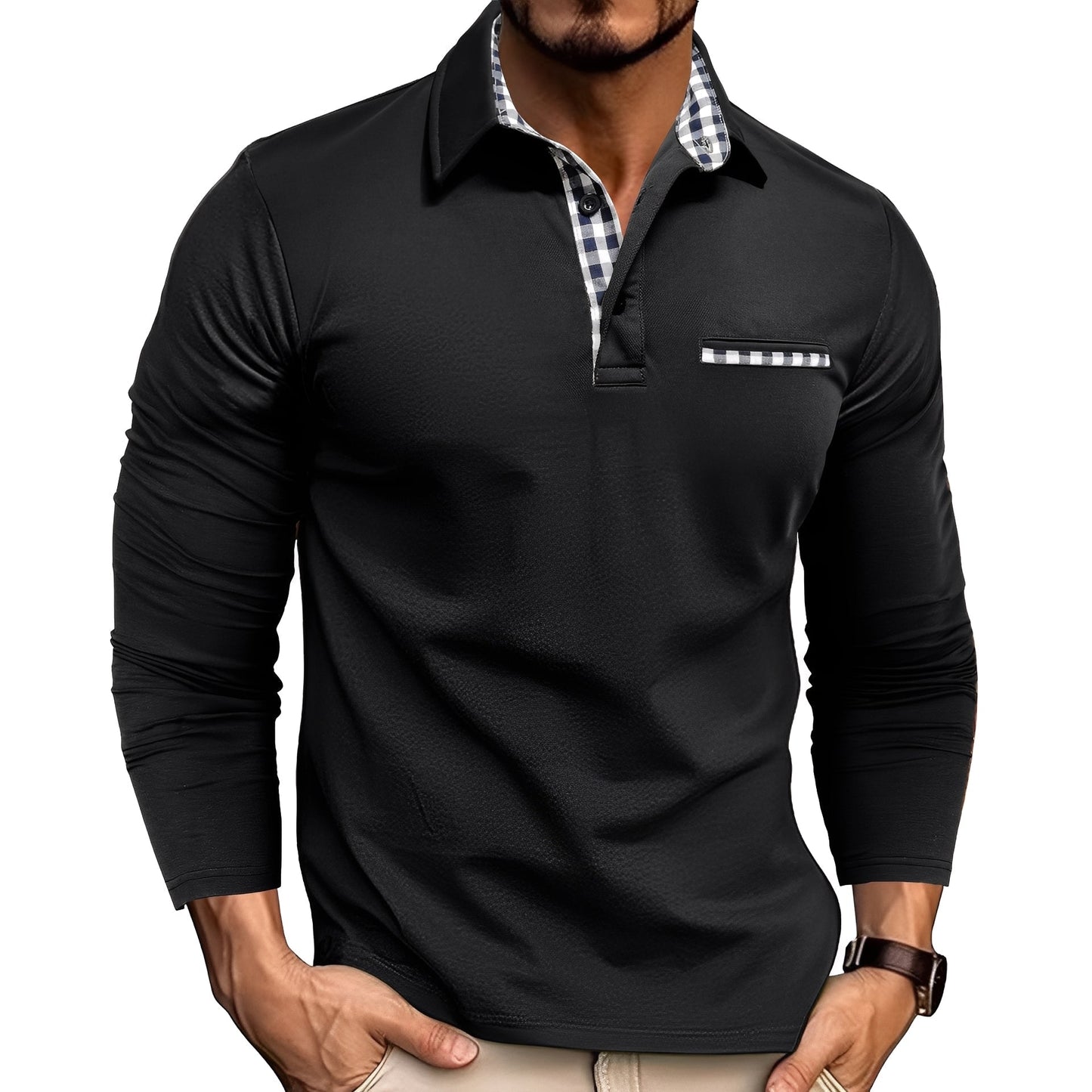 Mason – Check-Trim Smart Casual Long-Sleeve Polo for Men