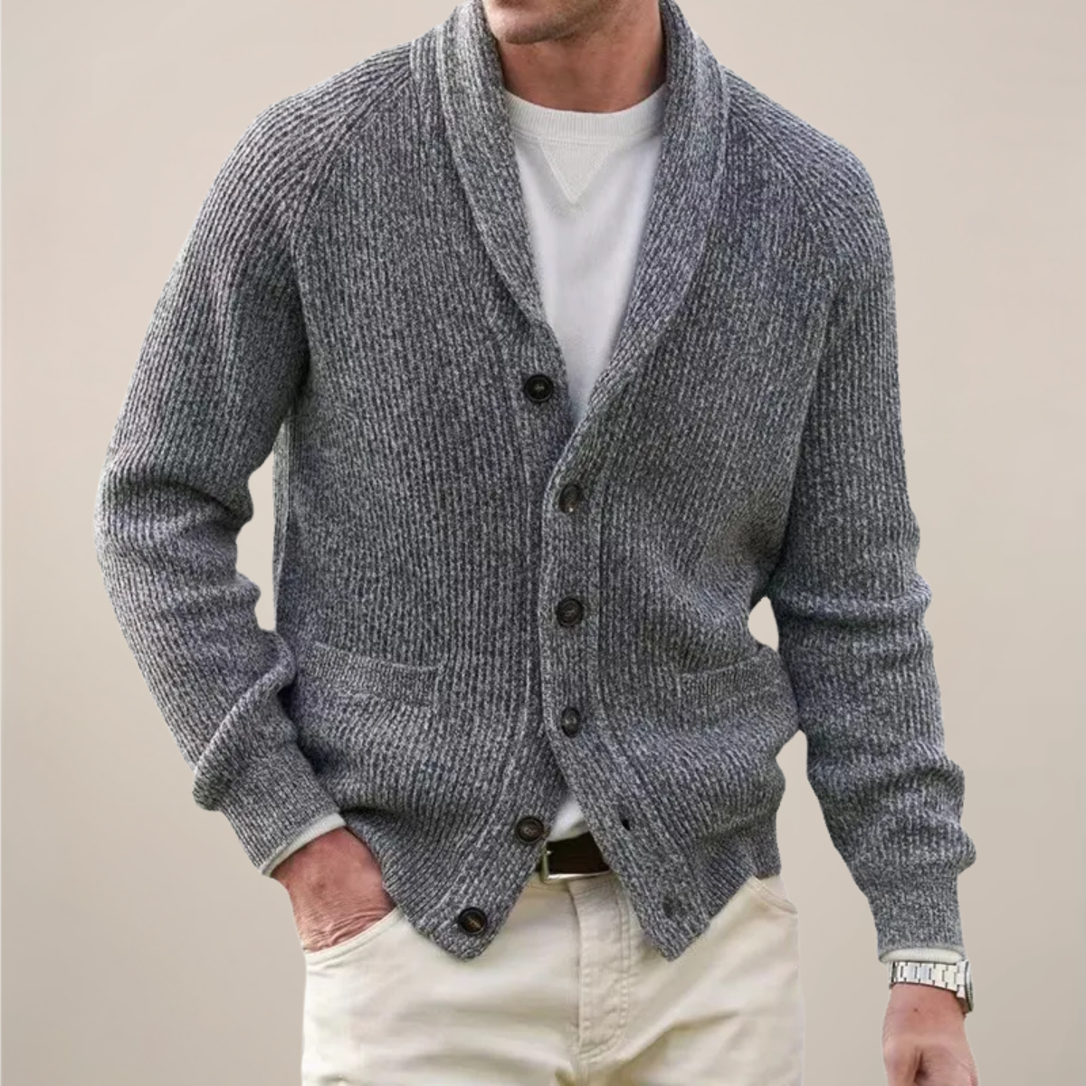 Mateo – Textured Button-Up Knit Cardigan Mens