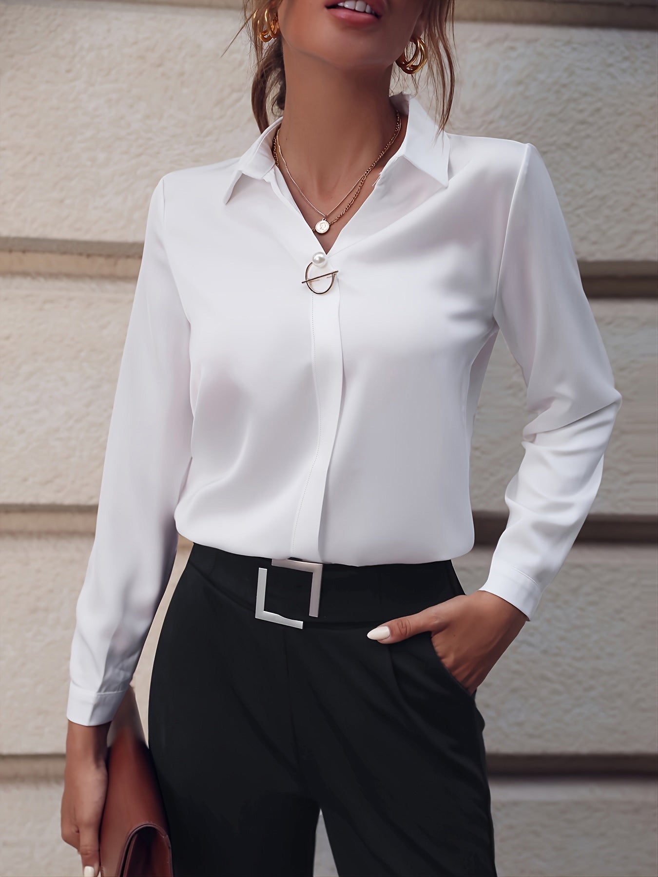 Elena – Tailored Button-Front Blouse for Women