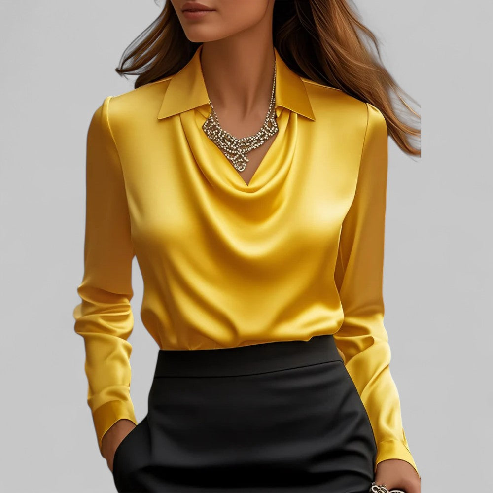 Victoria – Satin Drape-Collar Long Sleeve Blouse for Women