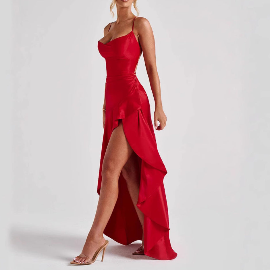 Valeria – Satynowa sukienka maxi z rozcięciem