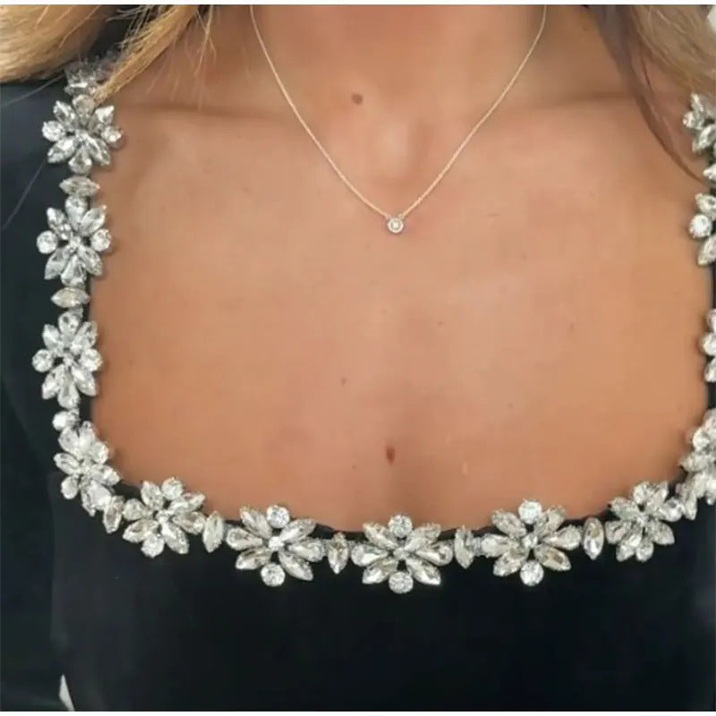 Daisy – Velvet Pearl-Embellished Square-Neck Mini Dress for Women