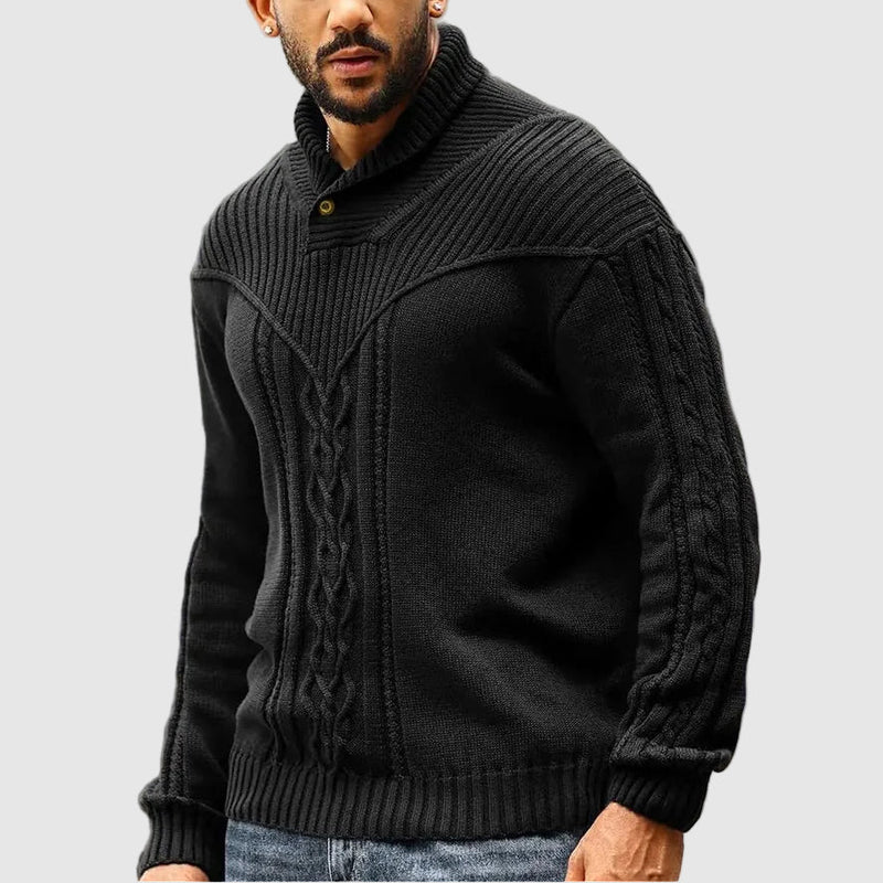 Henry – Textured Cable-Knit Button Collar Jumper for Men