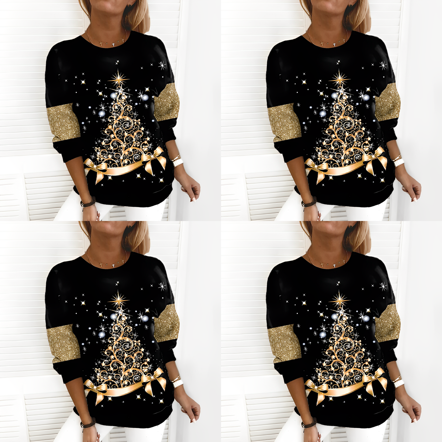 Sophia – Festive Sparkle Christmas Print Sweatshirt for Women