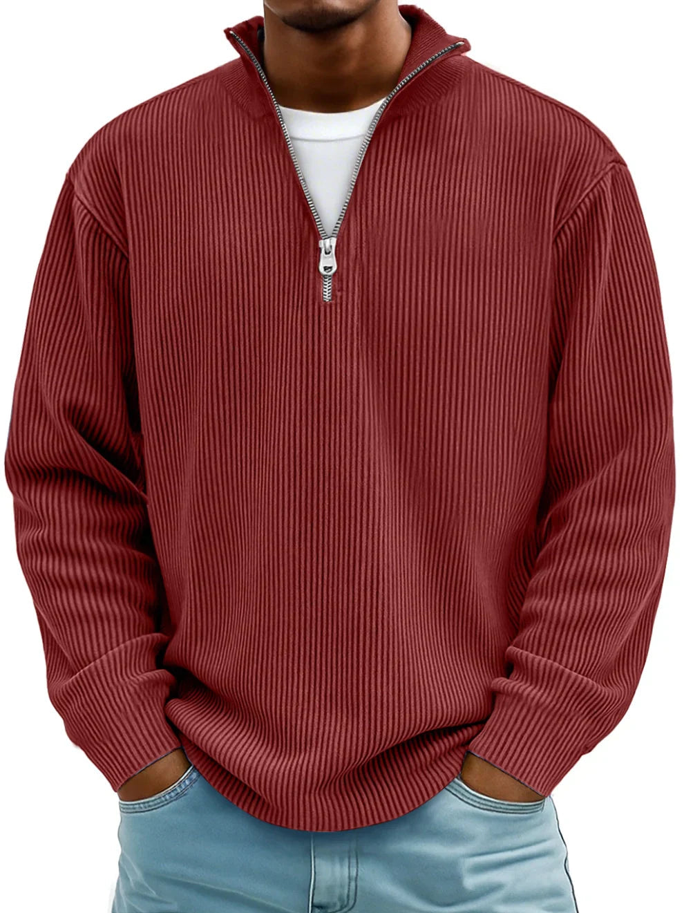Theo – Ribbed Quarter-Zip Pullover for Men
