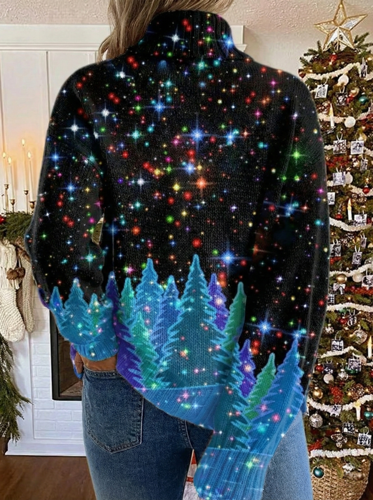 Holly – Festive Starry Forest Knit Jumper for Women