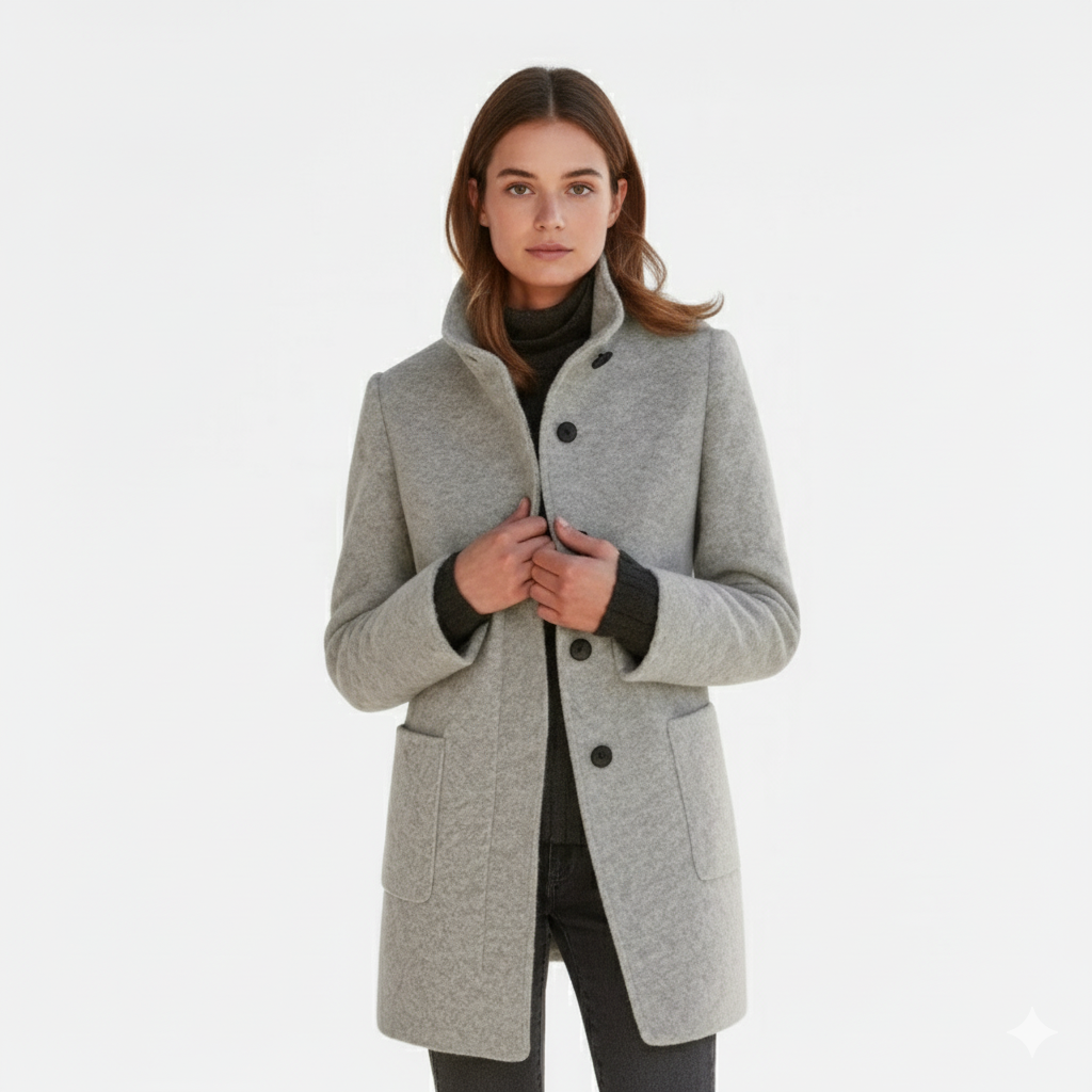 Ruby – Tailored Wool-Blend Button Coat for Women