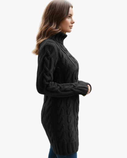 Clara – Cable Knit Turtleneck Sweater Dress Womenswear