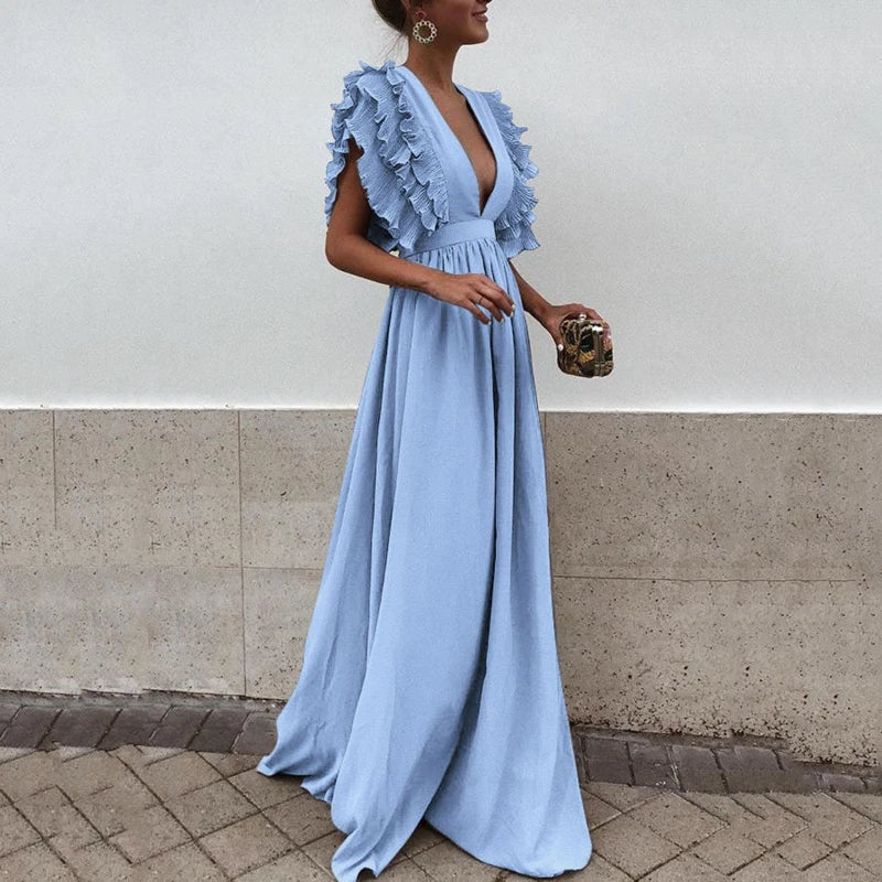 Ana - Elegancka sukienka maxi z marszczonymi rękawami