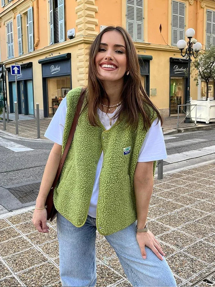 Elena - Damska kamizelka oversize z futerka baranka