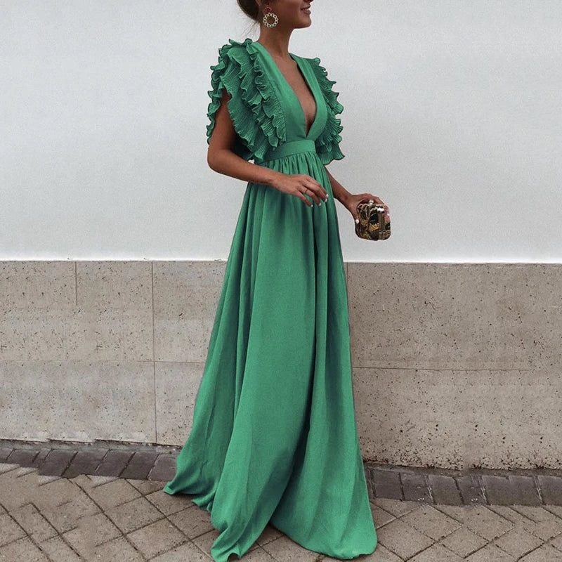 Ana - Elegancka sukienka maxi z marszczonymi rękawami