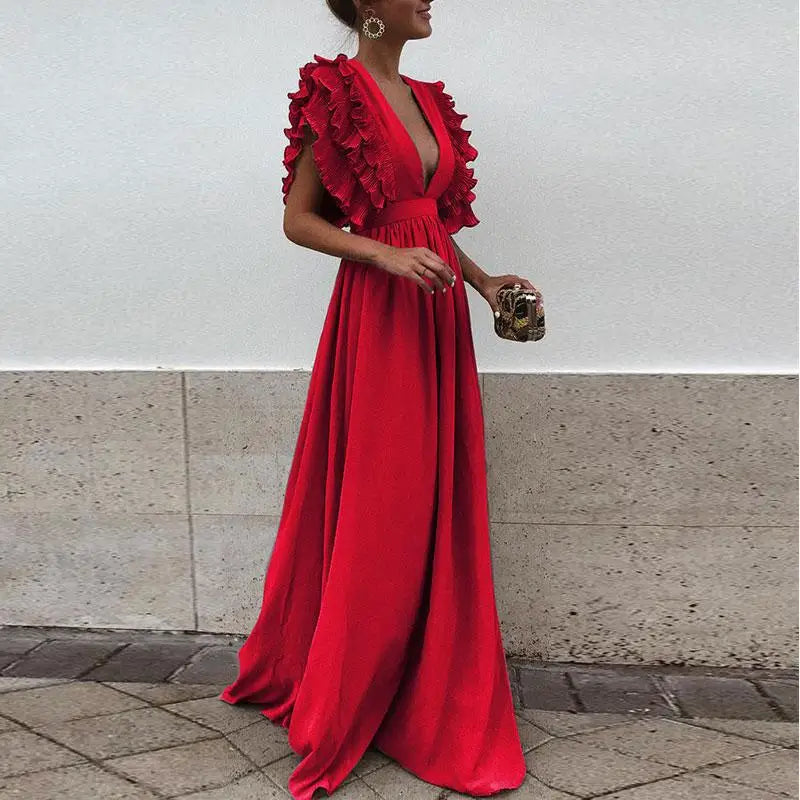 Ana - Elegancka sukienka maxi z marszczonymi rękawami