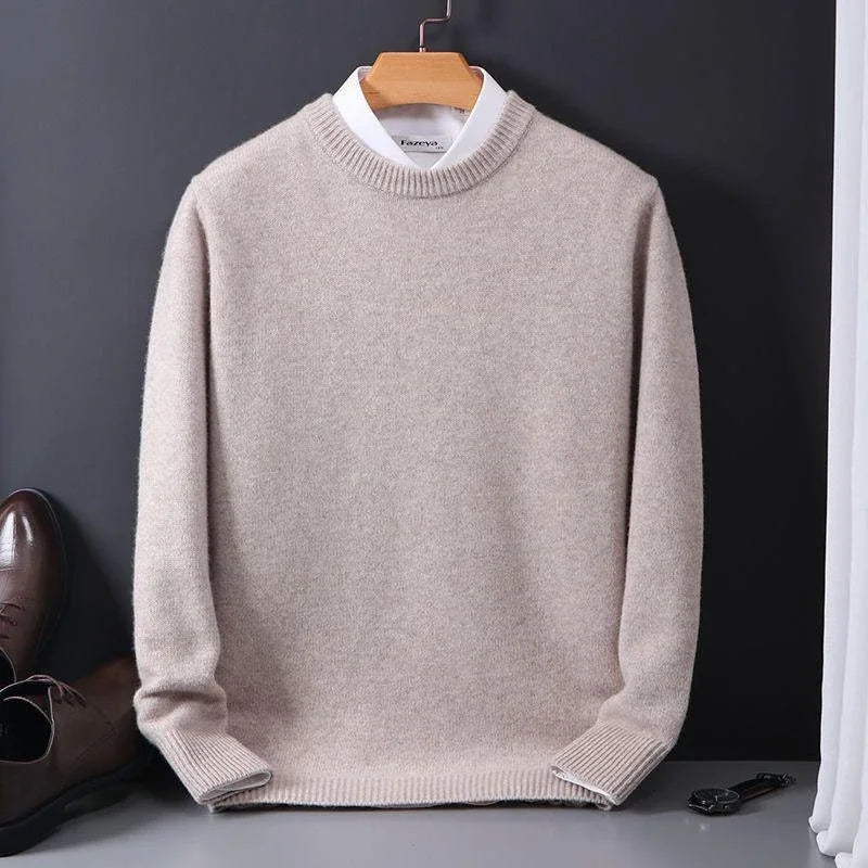 Ethan – Męski sweter beżowy z okrągłym dekoltem