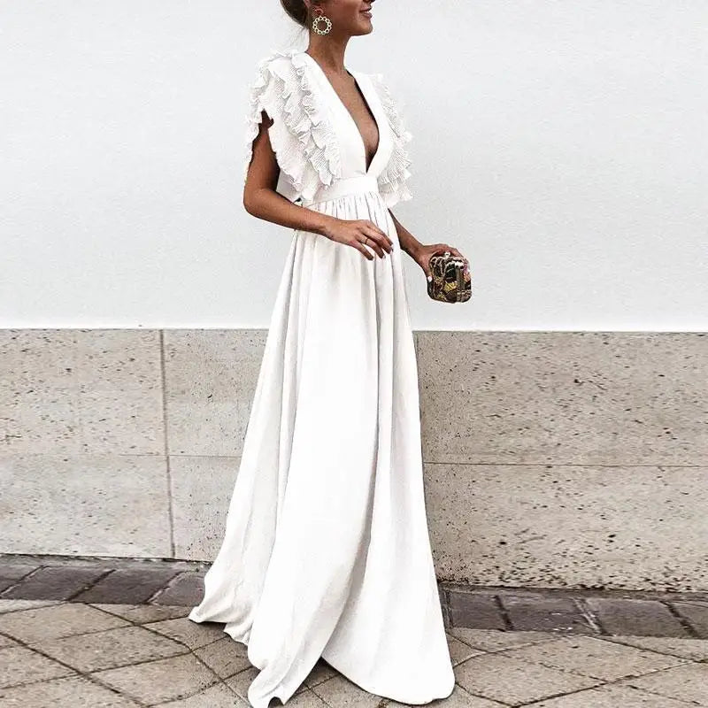 Ana - Elegancka sukienka maxi z marszczonymi rękawami