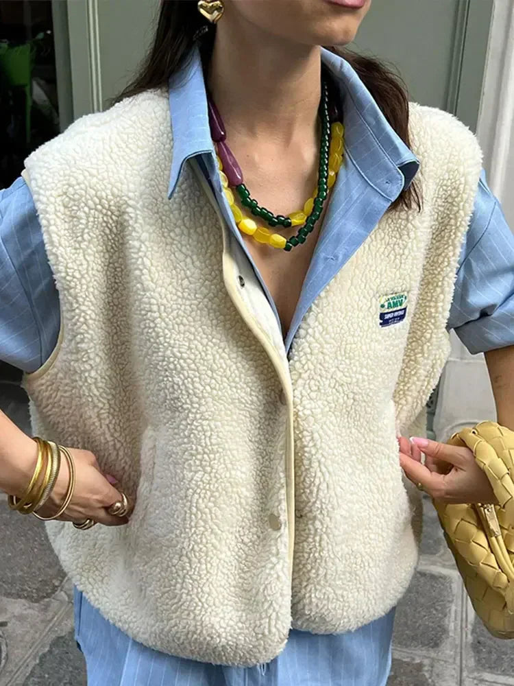 Elena - Damska kamizelka oversize z futerka baranka