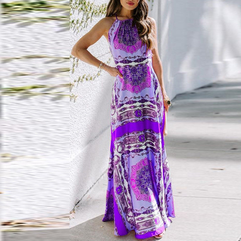 Layla - Boho sukienka maxi z nadrukiem na ramiączkach