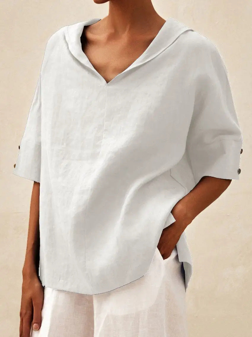 Vera – Linen blouse with collar and 3/4 sleeves