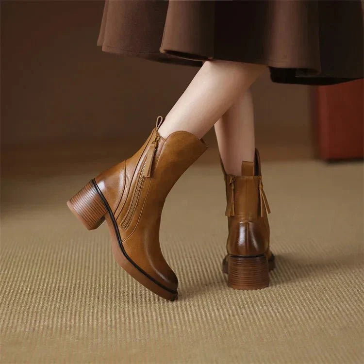 Ava – Side-Zip Block Heel Ankle Boots