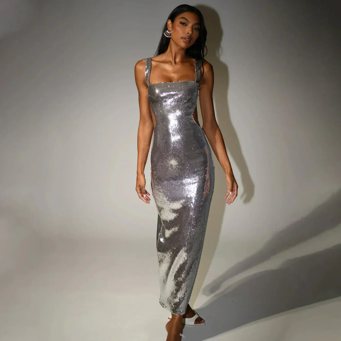 Alma – Sculpted Sequin Maxi Evening Dress for Women