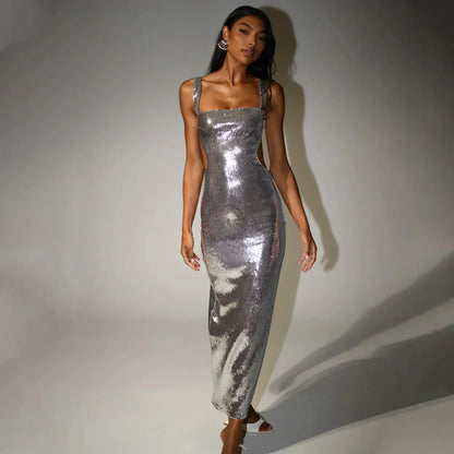 Alma – Sculpted Sequin Maxi Evening Dress for Women