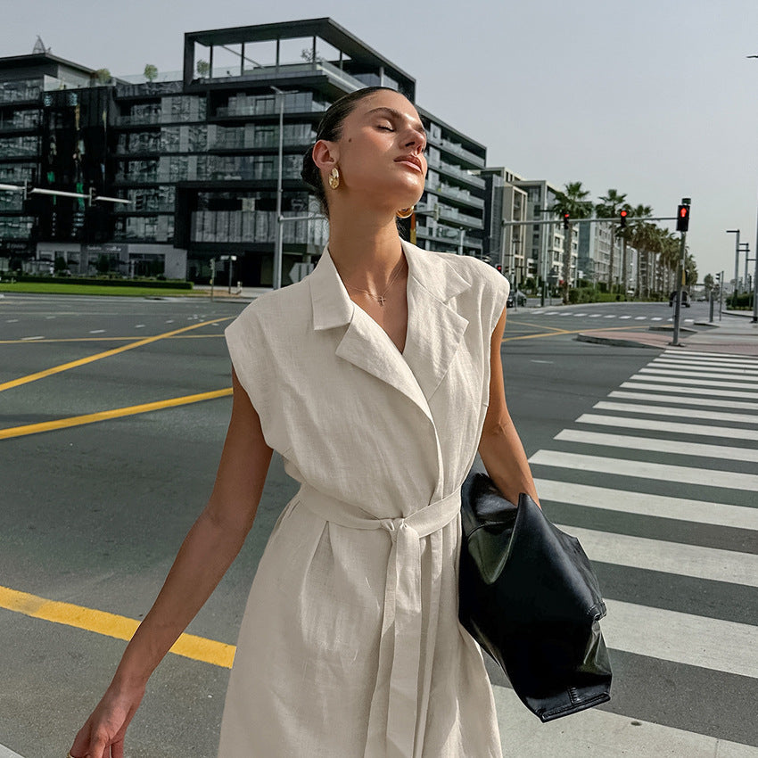 Ines – Lniana sukienka maxi bez rękawów z paskiem