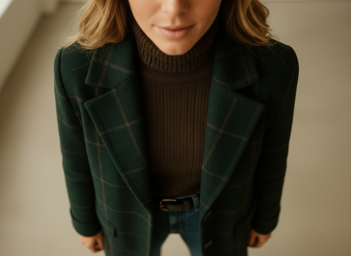 Elise – Checked Wool-Blend Longline Coat for Women