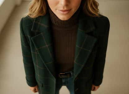 Elise – Checked Wool-Blend Longline Coat for Women