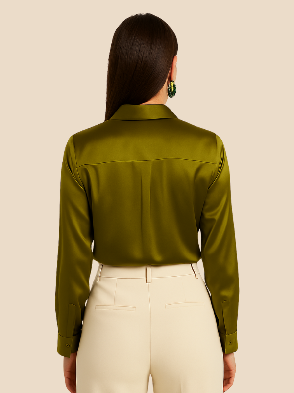 Adriana – Elegant Satin Button-Up Blouse for Women