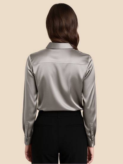 Adriana – Elegant Satin Button-Up Blouse for Women