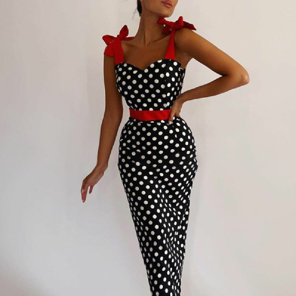 Carmen - Sukienka midi z kokardą w kropki