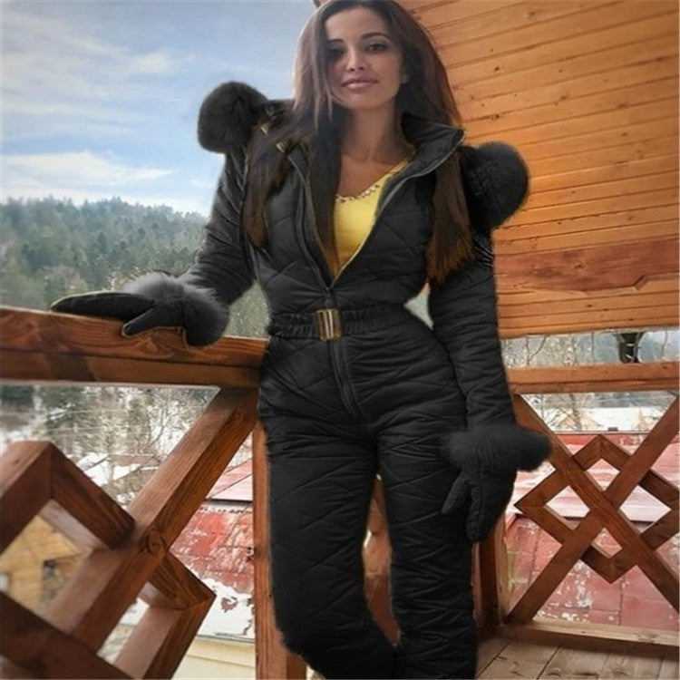 Natalia - Pikowany kombinezon zimowy z poliestru z futrzanym wykończeniem