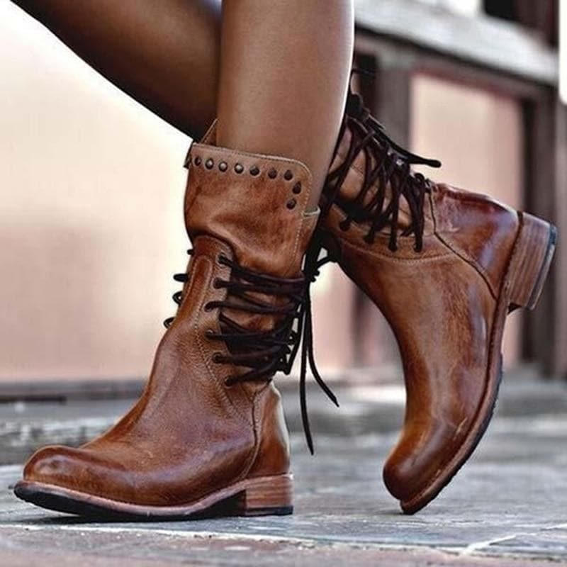 Ella – Lace-Up Vintage Style Leather Boots for Women