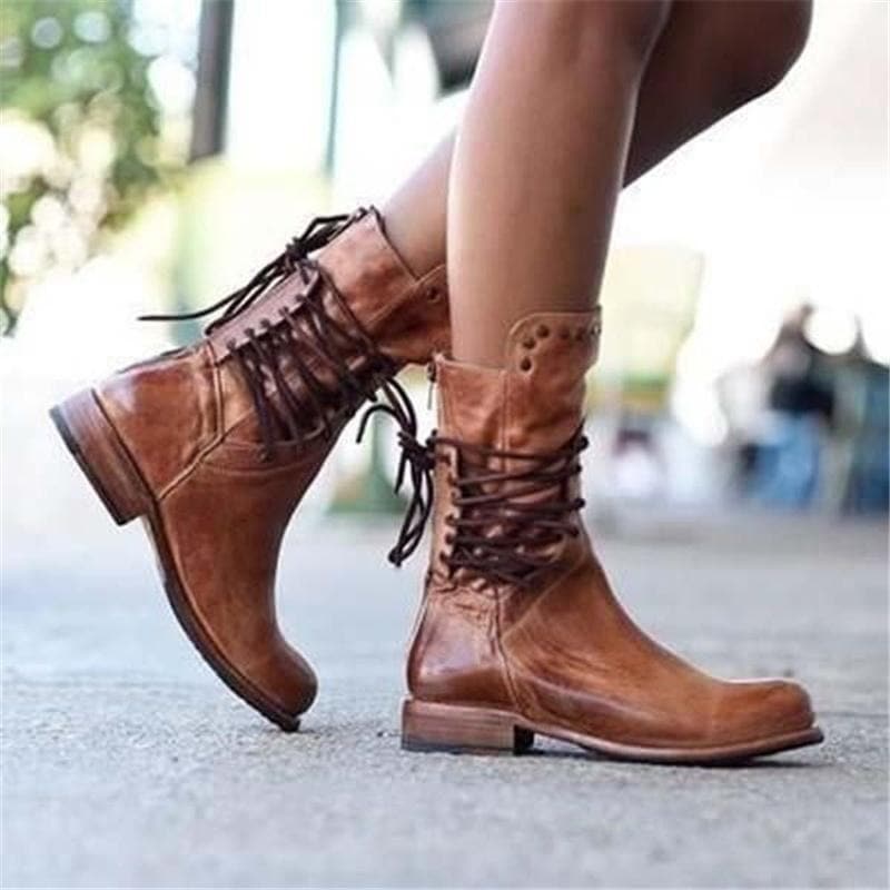Ella – Lace-Up Vintage Style Leather Boots for Women