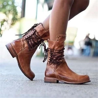 Ella – Lace-Up Vintage Style Leather Boots for Women