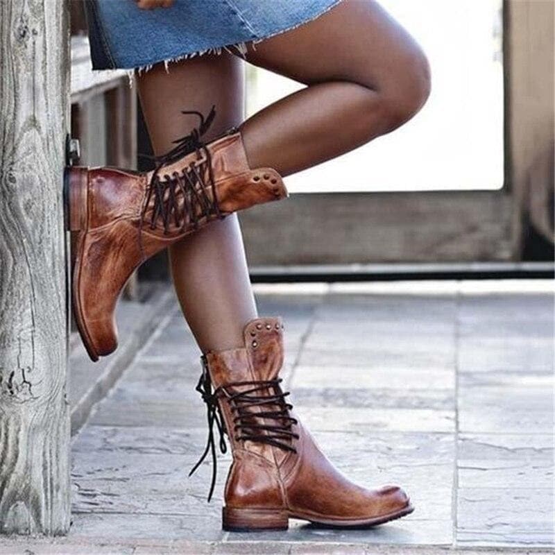 Ella – Lace-Up Vintage Style Leather Boots for Women