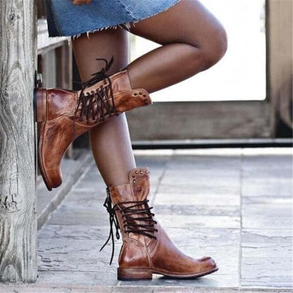 Ella – Lace-Up Vintage Style Leather Boots for Women