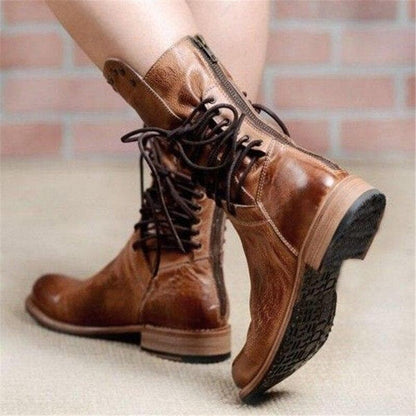 Ella – Lace-Up Vintage Style Leather Boots for Women