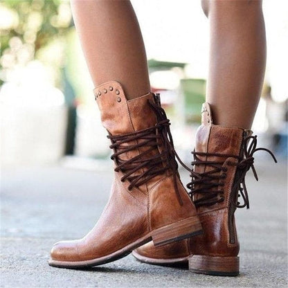 Ella – Lace-Up Vintage Style Leather Boots for Women