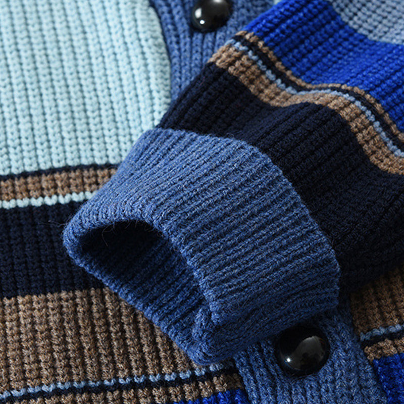 Filip – Męski Kardigan Dzianinowy w Kolorowe Pasy Retro