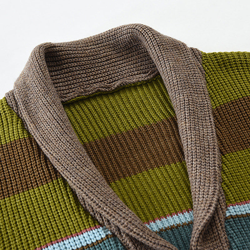 Filip – Męski Kardigan Dzianinowy w Kolorowe Pasy Retro