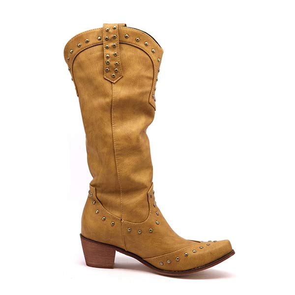 Dakota – Skórzane kowbojki z nitami w stylu vintage