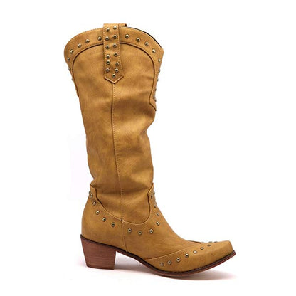 Dakota – Skórzane kowbojki z nitami w stylu vintage