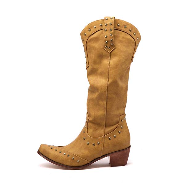 Dakota – Skórzane kowbojki z nitami w stylu vintage