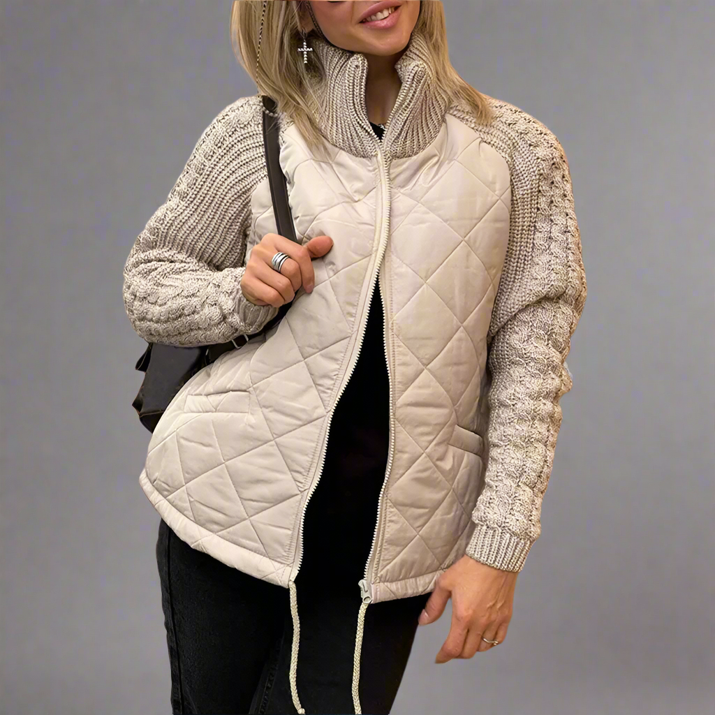 Senna – Pikowana kurtka z dzianinowymi rękawami