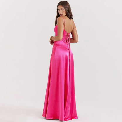 Lucia – Sculpted Satin Maxi Dress for Women