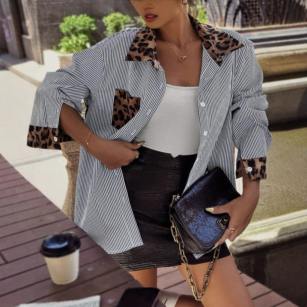 Valeria – Koszula z nadrukiem w panterkę i kontrastowym kołnierzem