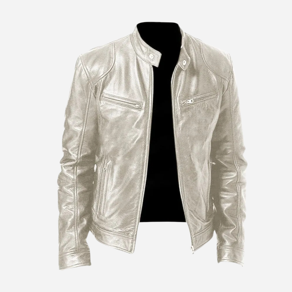 Adrian – Męska kurtka skórzana bordowa slim fit