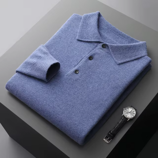 Felix – Męski sweter polo ecru z guzikami
