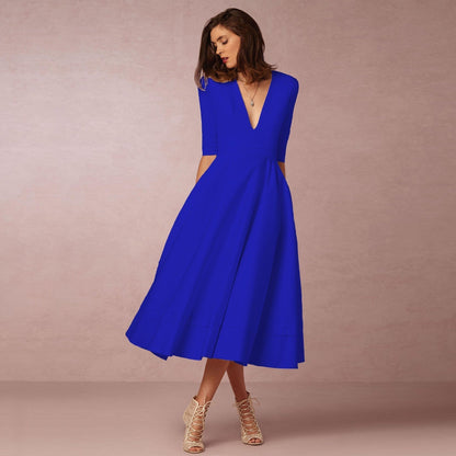 Magdalena – Deep V-Neck Midi Dress for Women